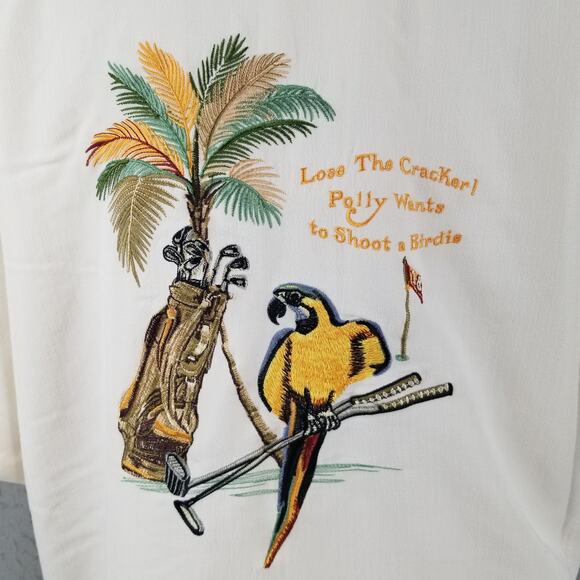 Caribbean Shirt Mens XL Embroidered Parrot Golf Rayon Blend Button Up Casual - Picture 8 of 15